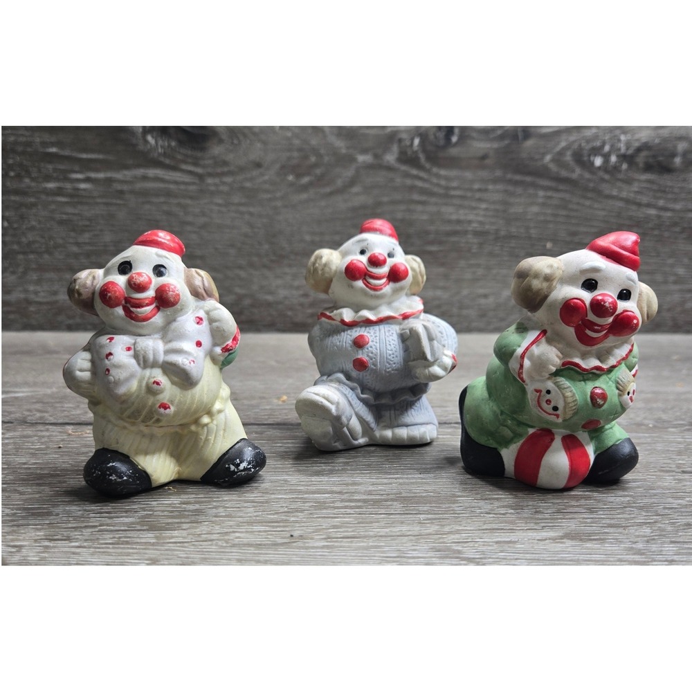 Vintage Hand Painted Ceramic Clown Figurines Circus Carnival Decor Lot of 3